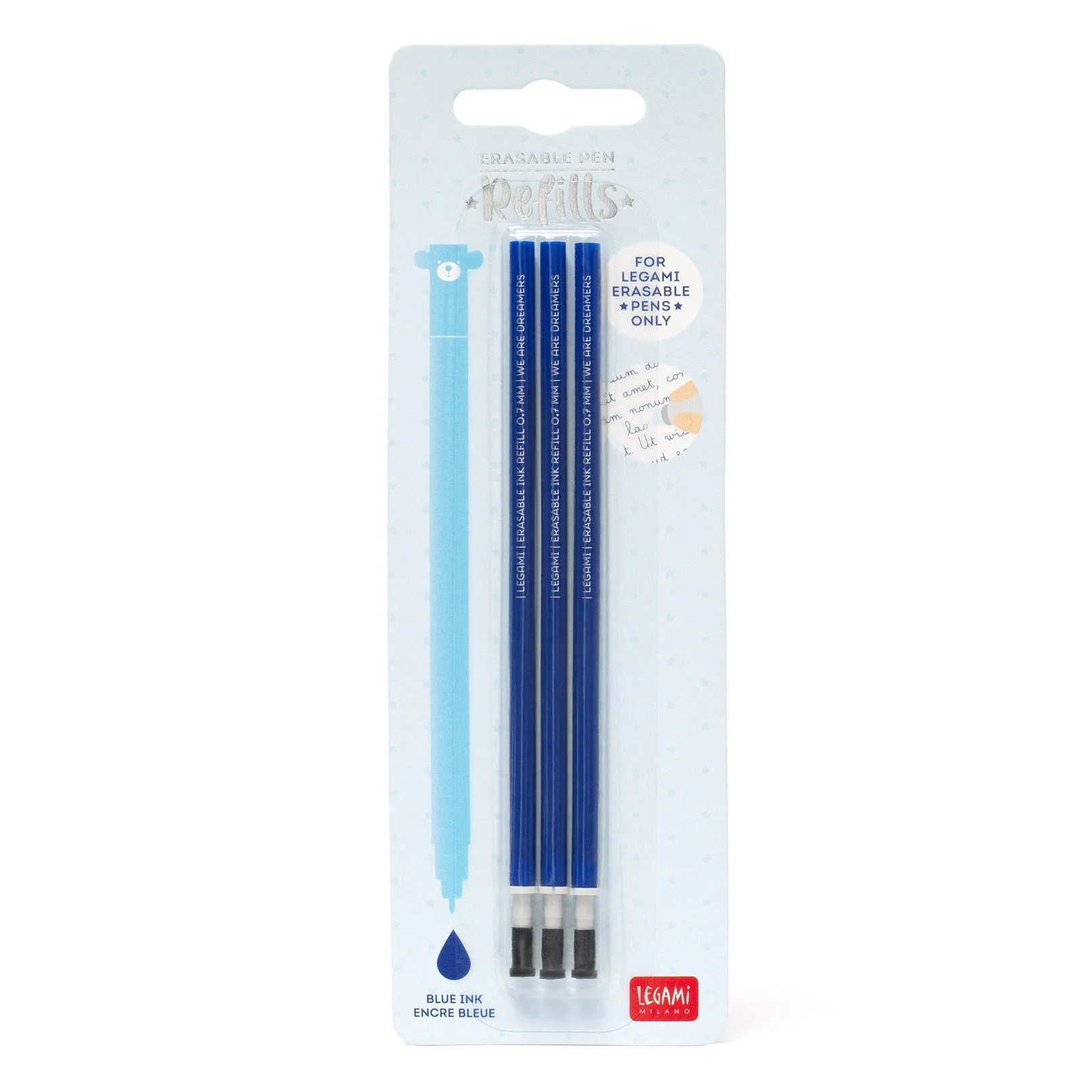 Navulling voor Legami pennen Erasable Gel Pen Refills Blue - set van 3