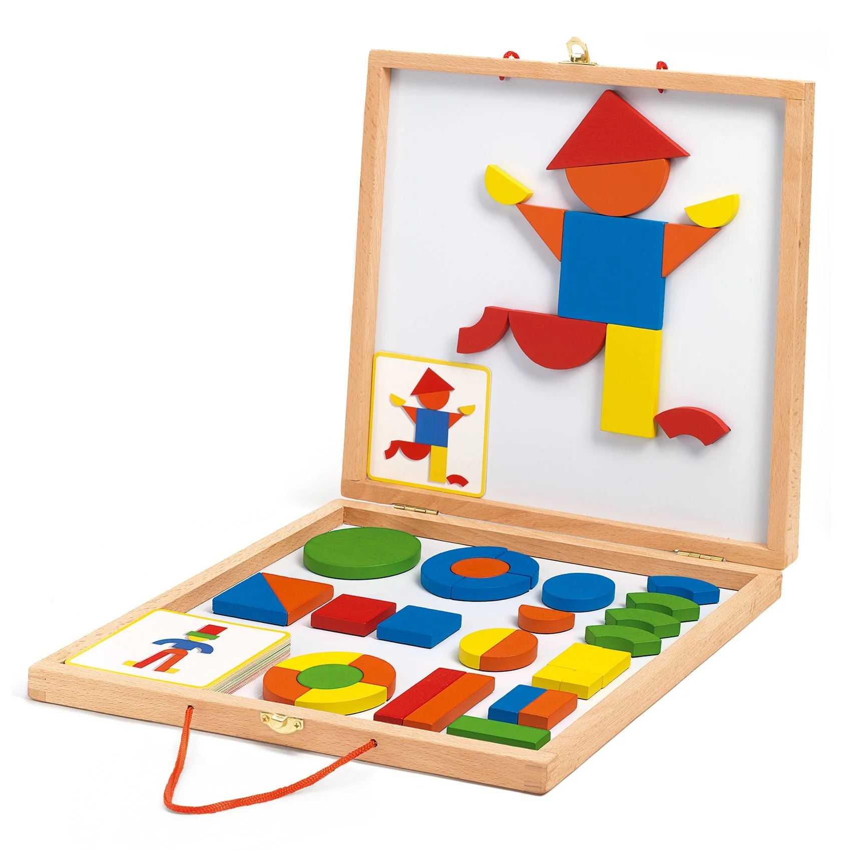 Geometrische houten magneten in koffertje Géoforme - set van 42