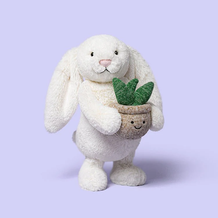 Knuffel Konijn Cream Bunny with Plant - 31 cm - Image 6