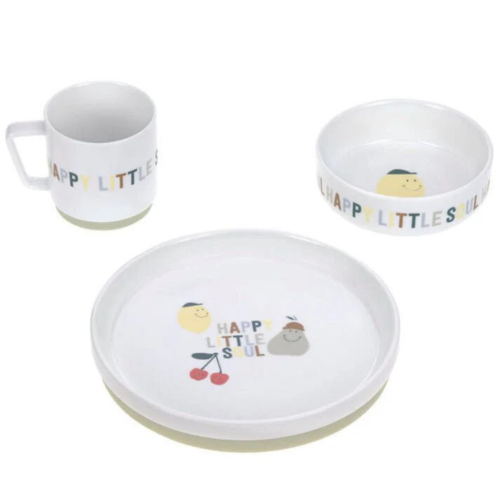Kinderservies Dish Set Porcelain/Silicone Happy Fruits - set van 3 - Image 3