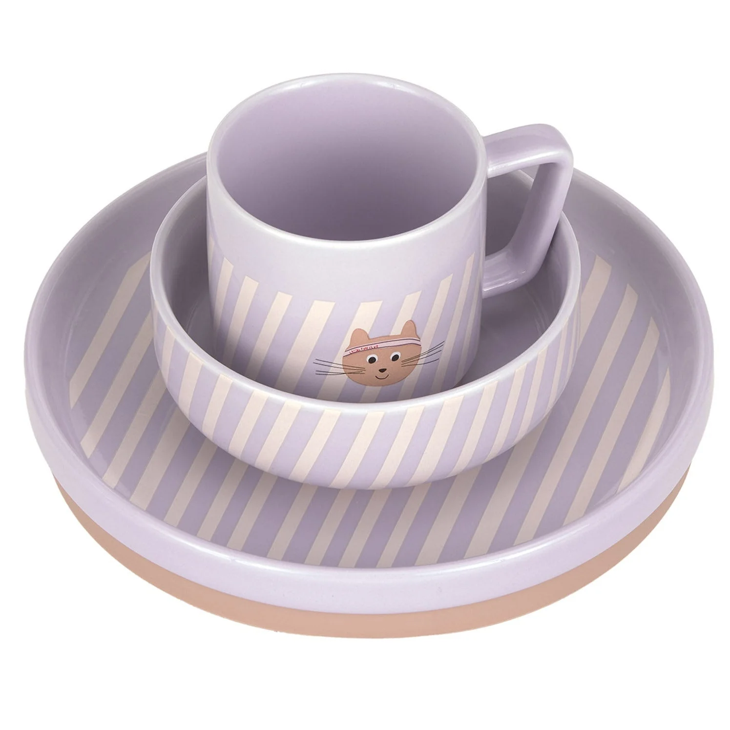 Porseleinen eetset met siliconen antislip Tiny Team Cat - set van 3