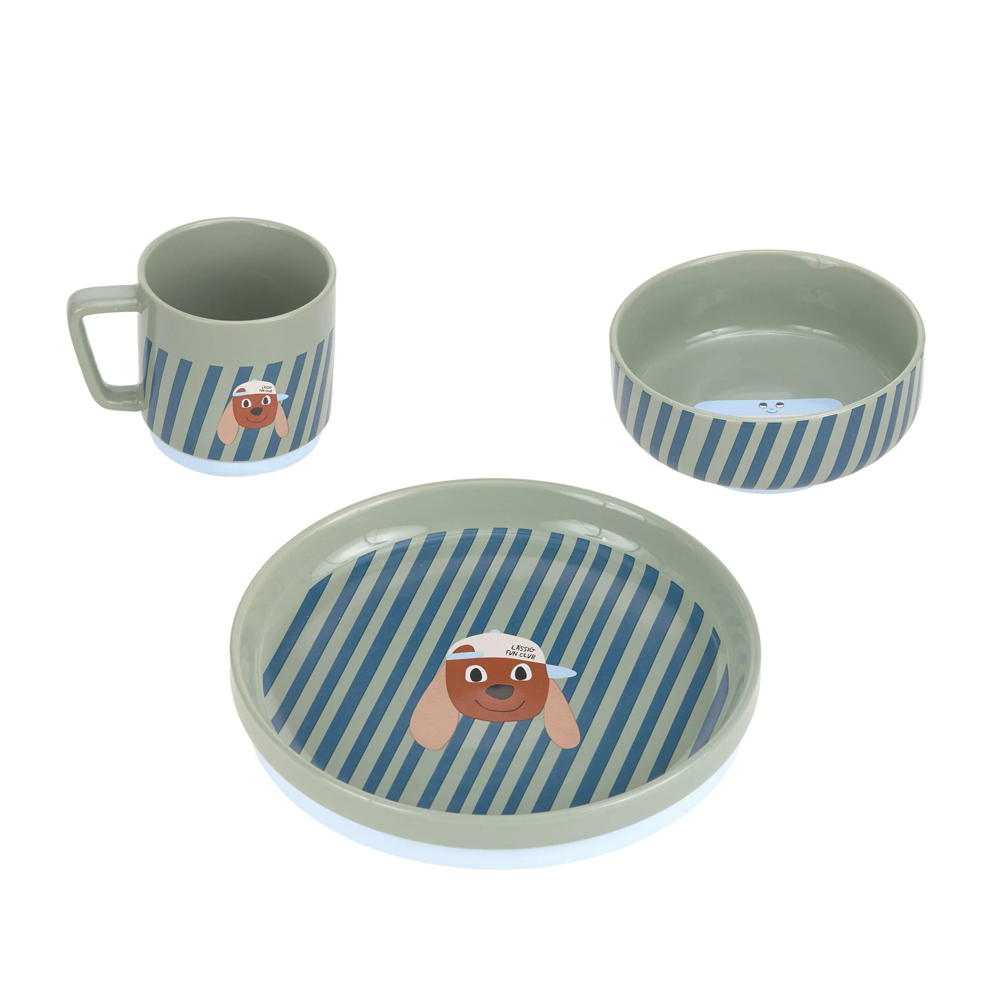 Porseleinen eetset met siliconen antislip Tiny Team Dog - set van 3 - Image 3