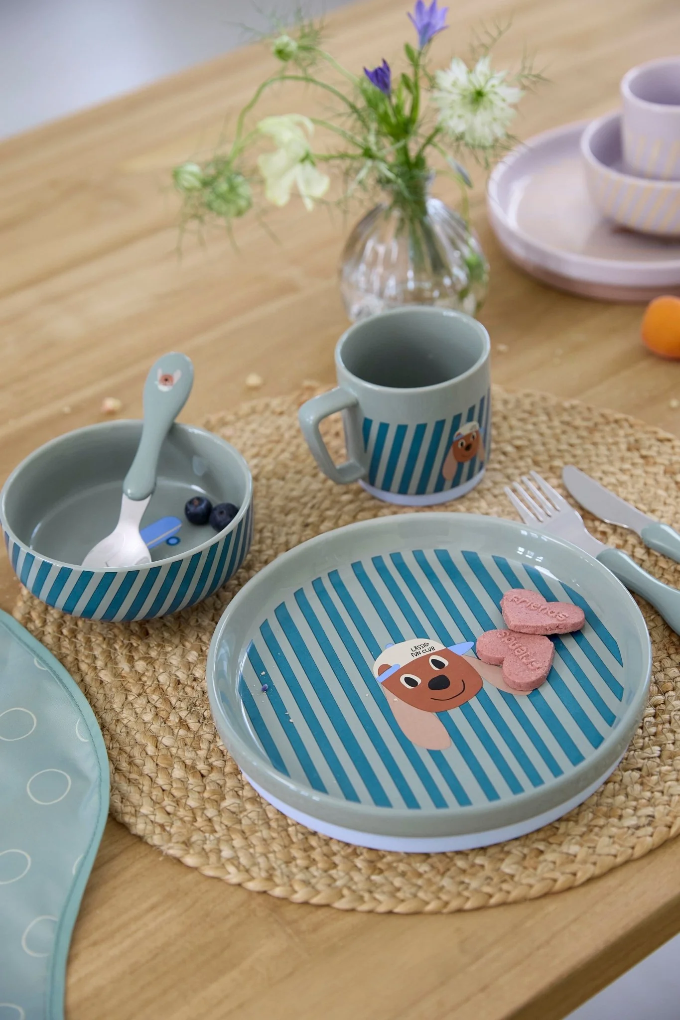 Porseleinen eetset met siliconen antislip Tiny Team Dog - set van 3 - Image 4