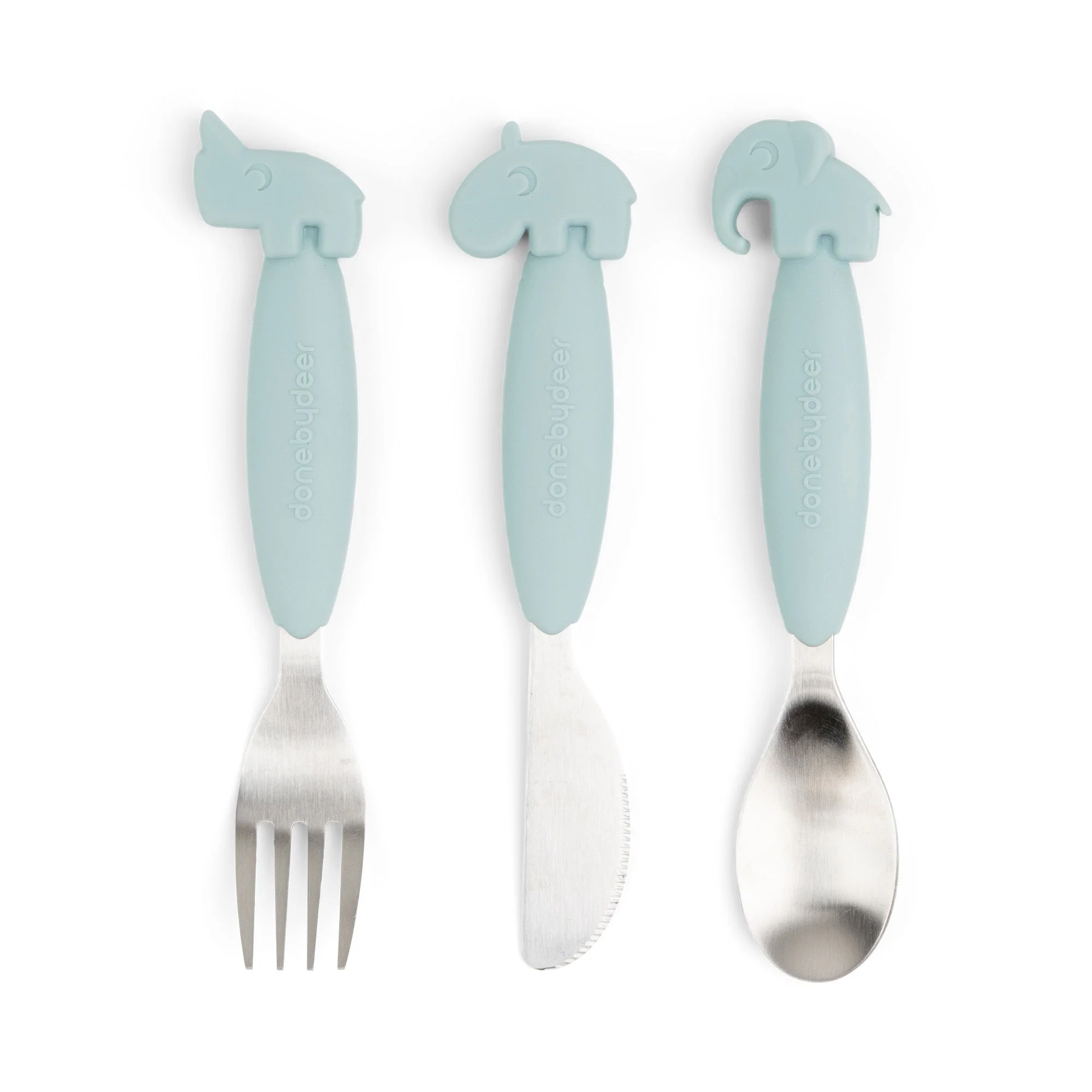 Kinderbestek Easy-grip cutlery set Deer friends Blue - set van 3