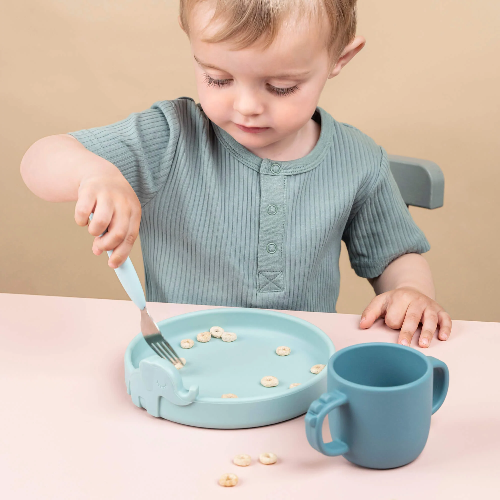 Kinderbestek Easy-grip cutlery set Deer friends Blue - set van 3 - Image 2