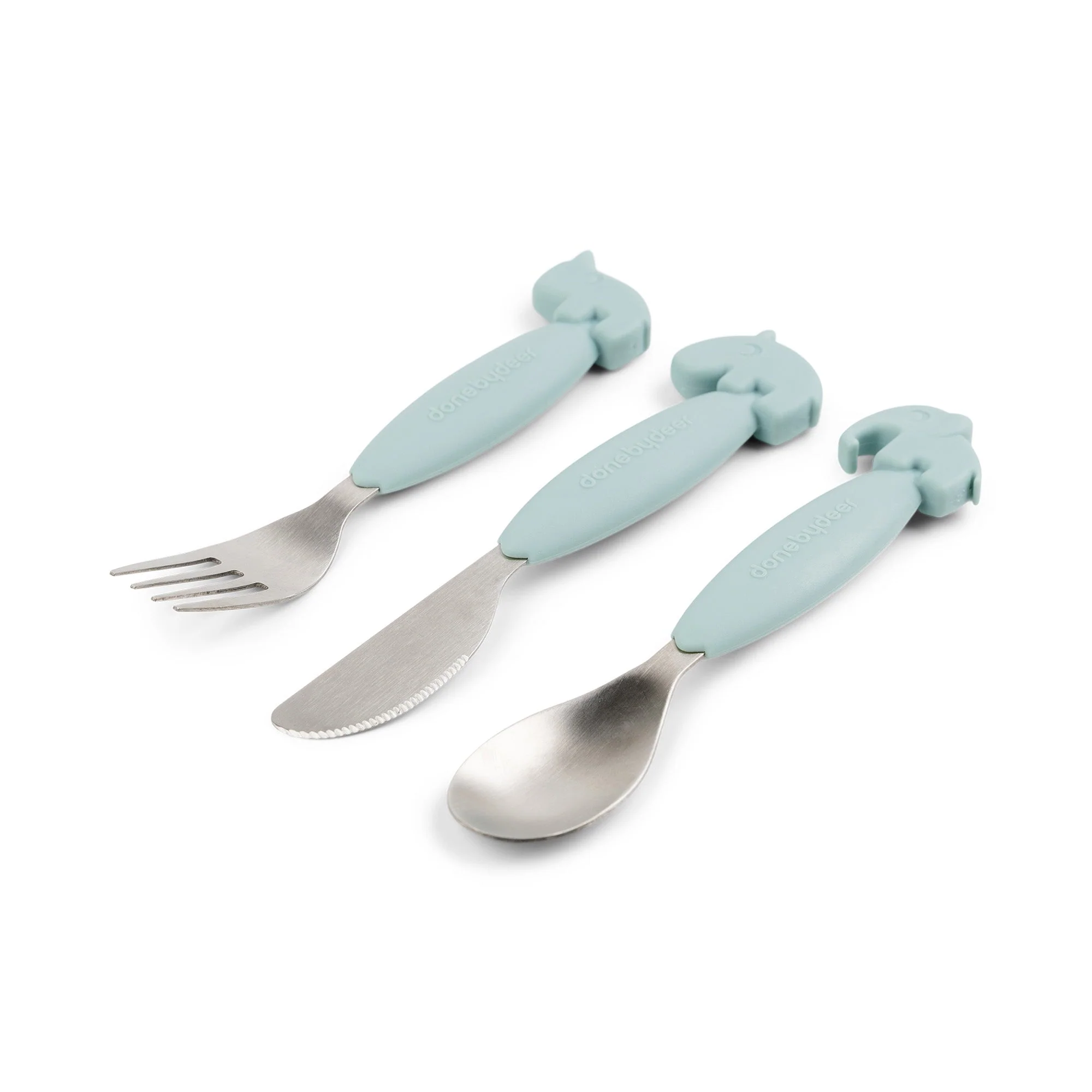 Kinderbestek Easy-grip cutlery set Deer friends Blue - set van 3 - Image 3