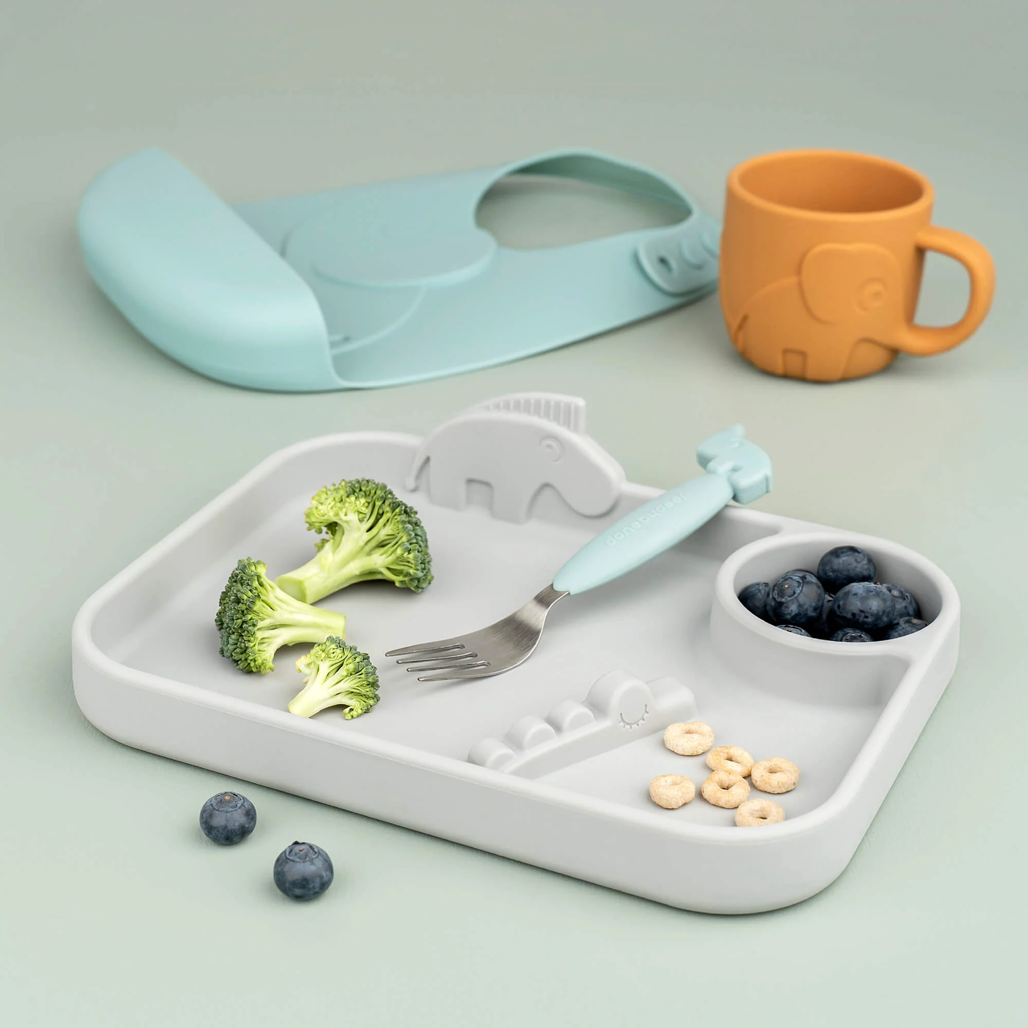 Kinderbestek Easy-grip cutlery set Deer friends Blue - set van 3 - Image 4