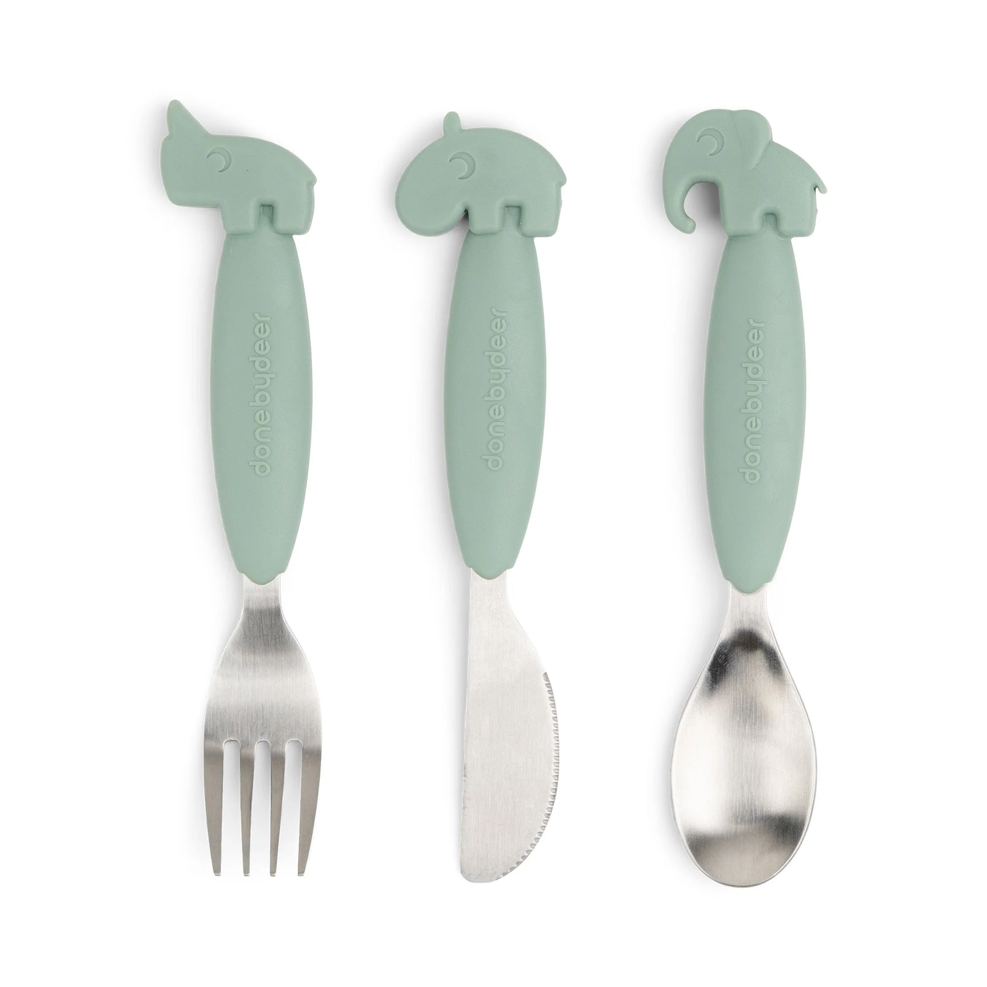 Kinderbestek Easy-grip cutlery set Deer friends Green - set van 3