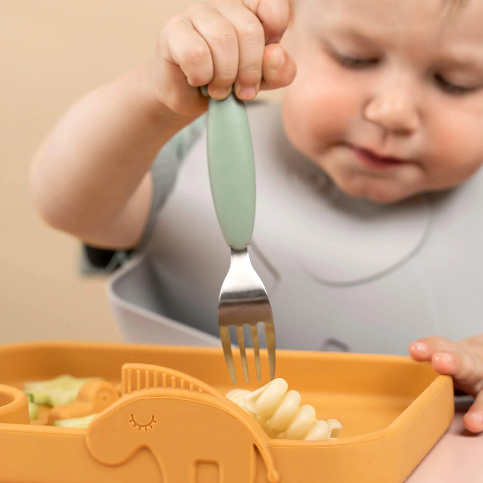Kinderbestek Easy-grip cutlery set Deer friends Green - set van 3 - Image 2