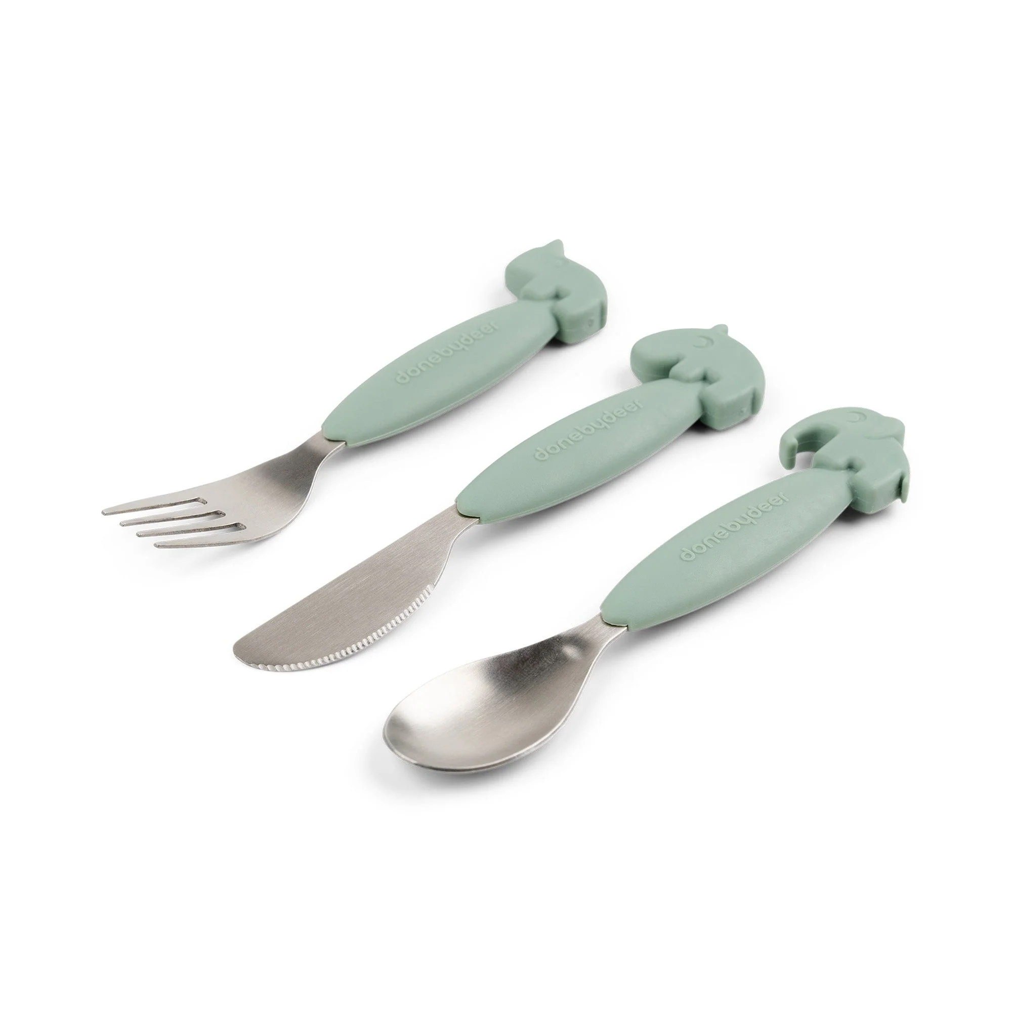 Kinderbestek Easy-grip cutlery set Deer friends Green - set van 3 - Image 3