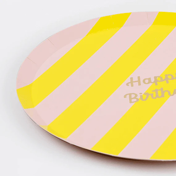 Feestborden Striped Happy Birthday Side Plates - Set Van 8 - Image 3