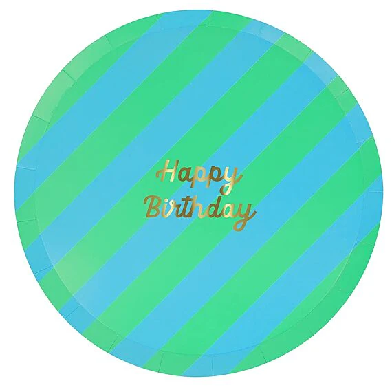 Feestborden Striped Happy Birthday Side Plates - Set Van 8 - Image 4