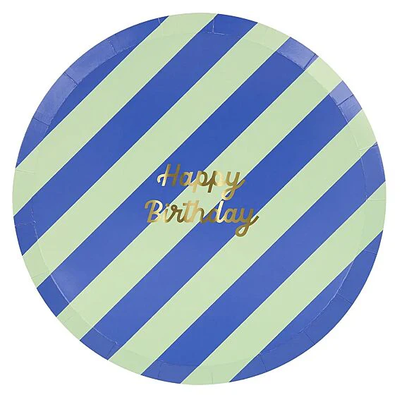 Feestborden Striped Happy Birthday Side Plates - Set Van 8 - Image 5