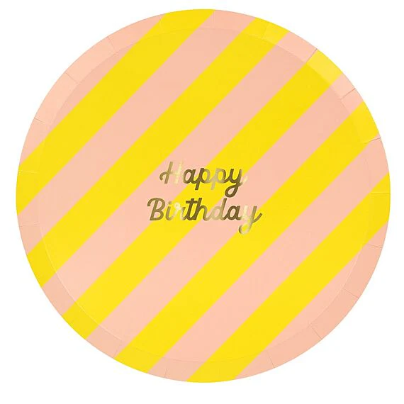 Feestborden Striped Happy Birthday Side Plates - Set Van 8 - Image 6