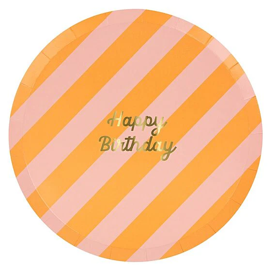 Feestborden Striped Happy Birthday Side Plates - Set Van 8 - Image 7