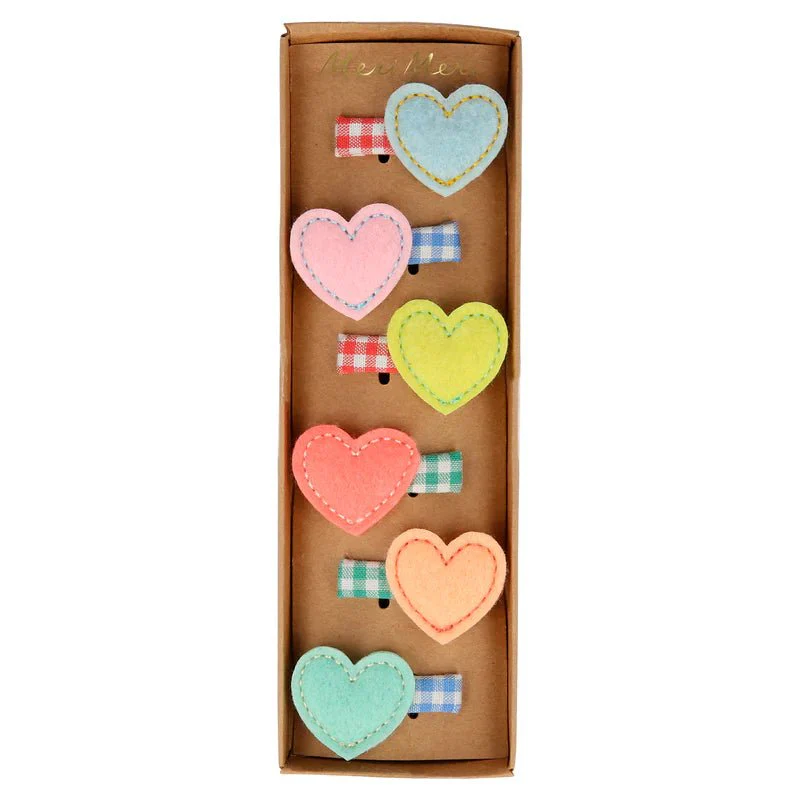 Haarspeldjes Felt Heart Hair Clips - set van 6