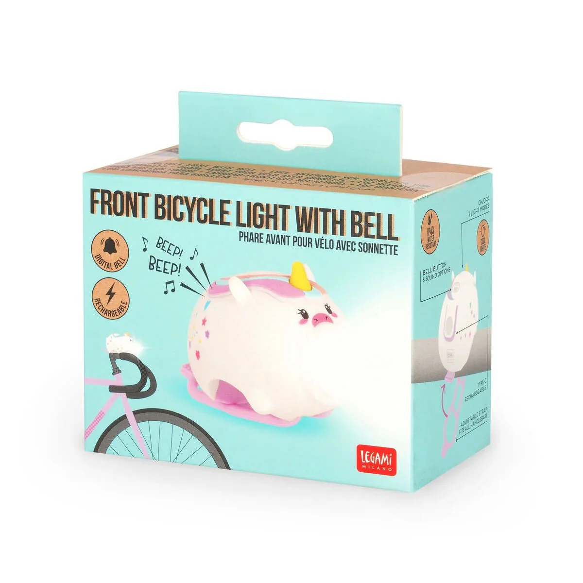 Herlaadbaar fietslampje met bel - Unicorn - Image 3