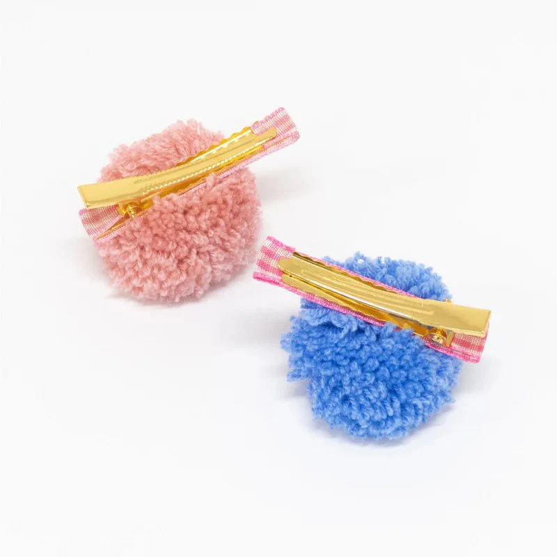 Haarclips Gingham Big Pompom Hair Clips - set van 6 - Image 3