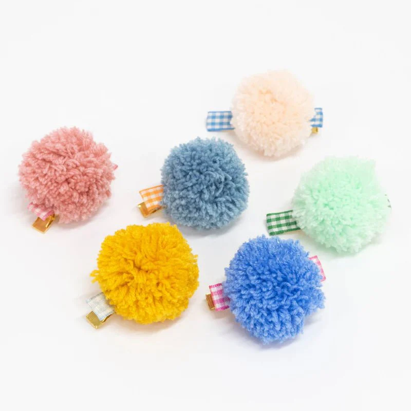 Haarclips Gingham Big Pompom Hair Clips - set van 6 - Image 4