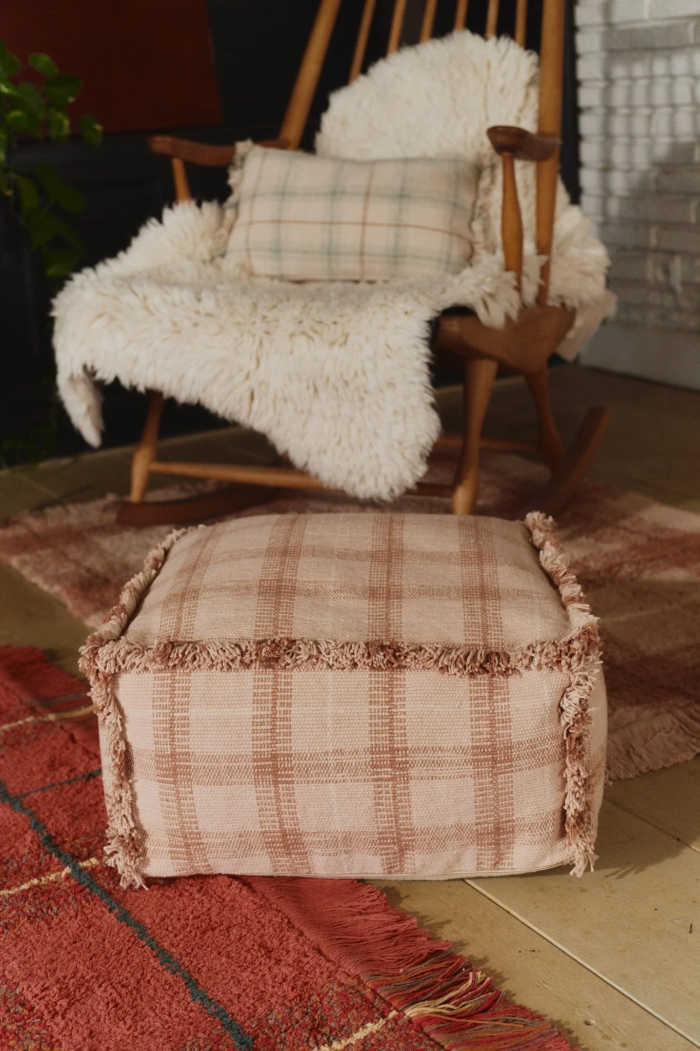 Poef Handloom Pouf Rose - 40 x 40 x 20 cm - Image 6