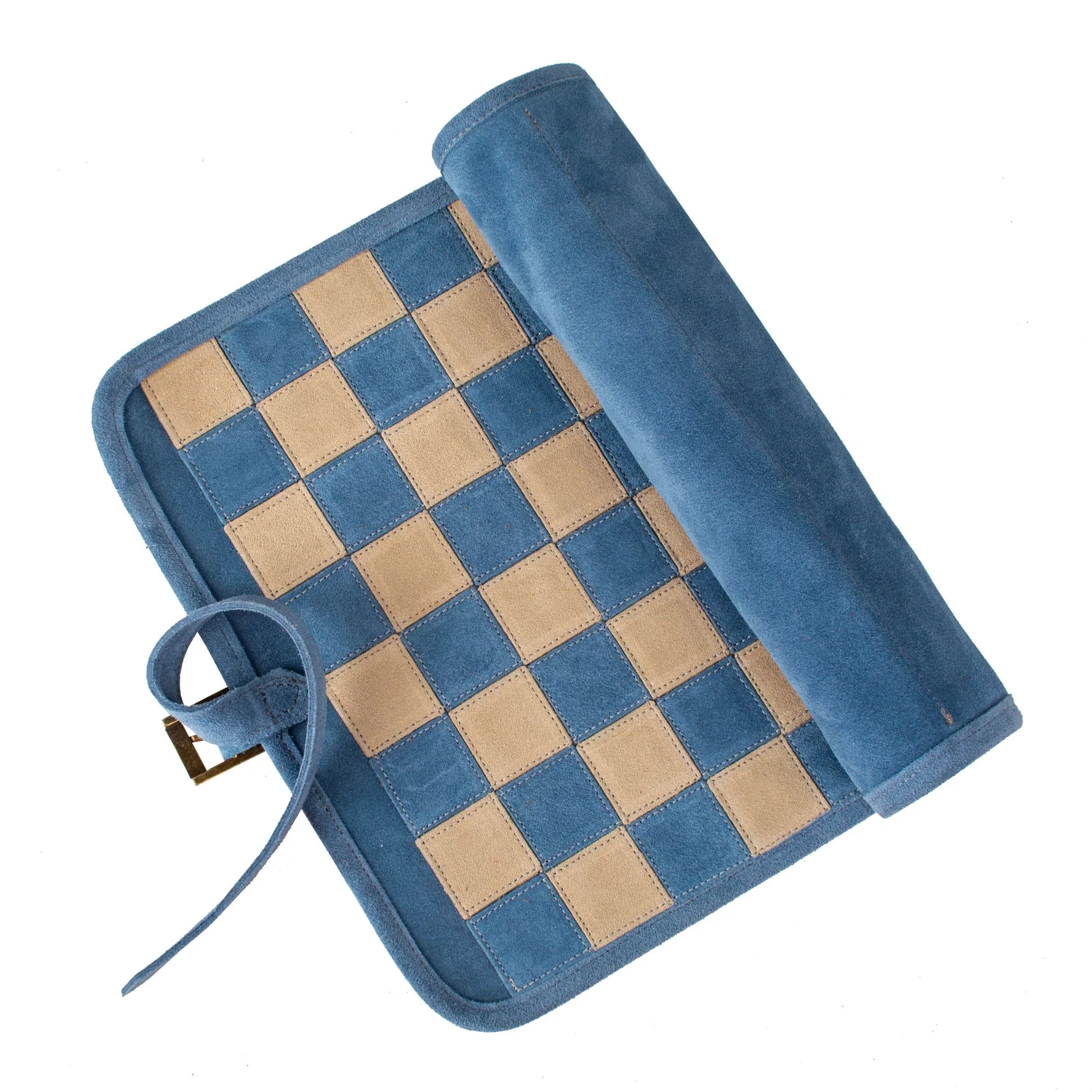 Premium Handgemaakt Oprolbaar Schaakspel - Travel Size Denim Blue - Image 10
