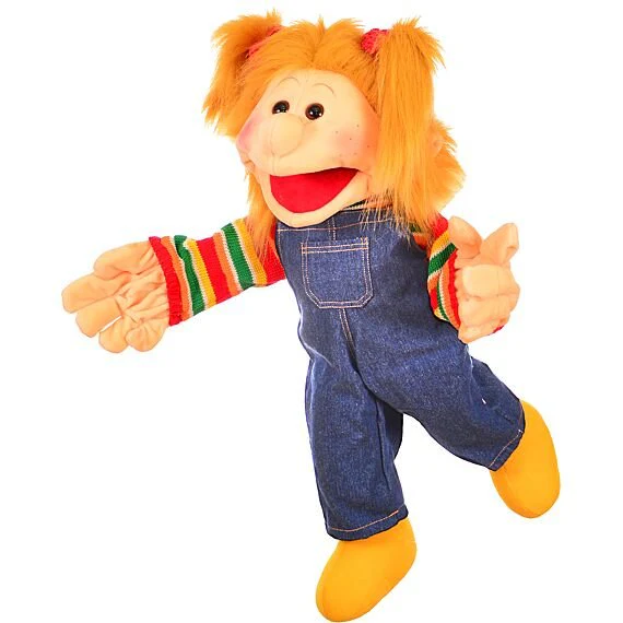 Handpop Meisje Maja Met Jeans Salopet - 65 cm