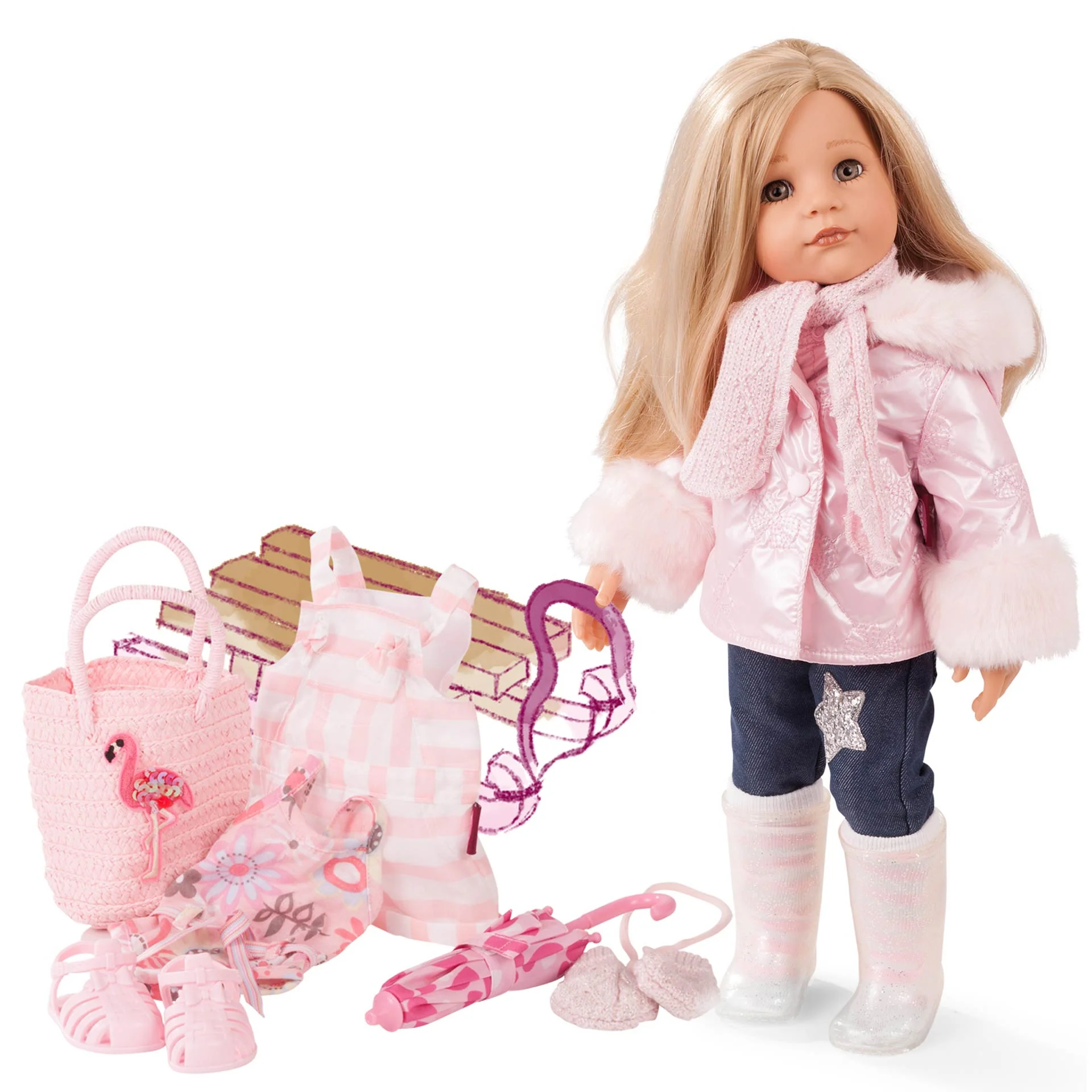 Staande pop Hannah Het Jaar Rond met accessoires - 50 cm