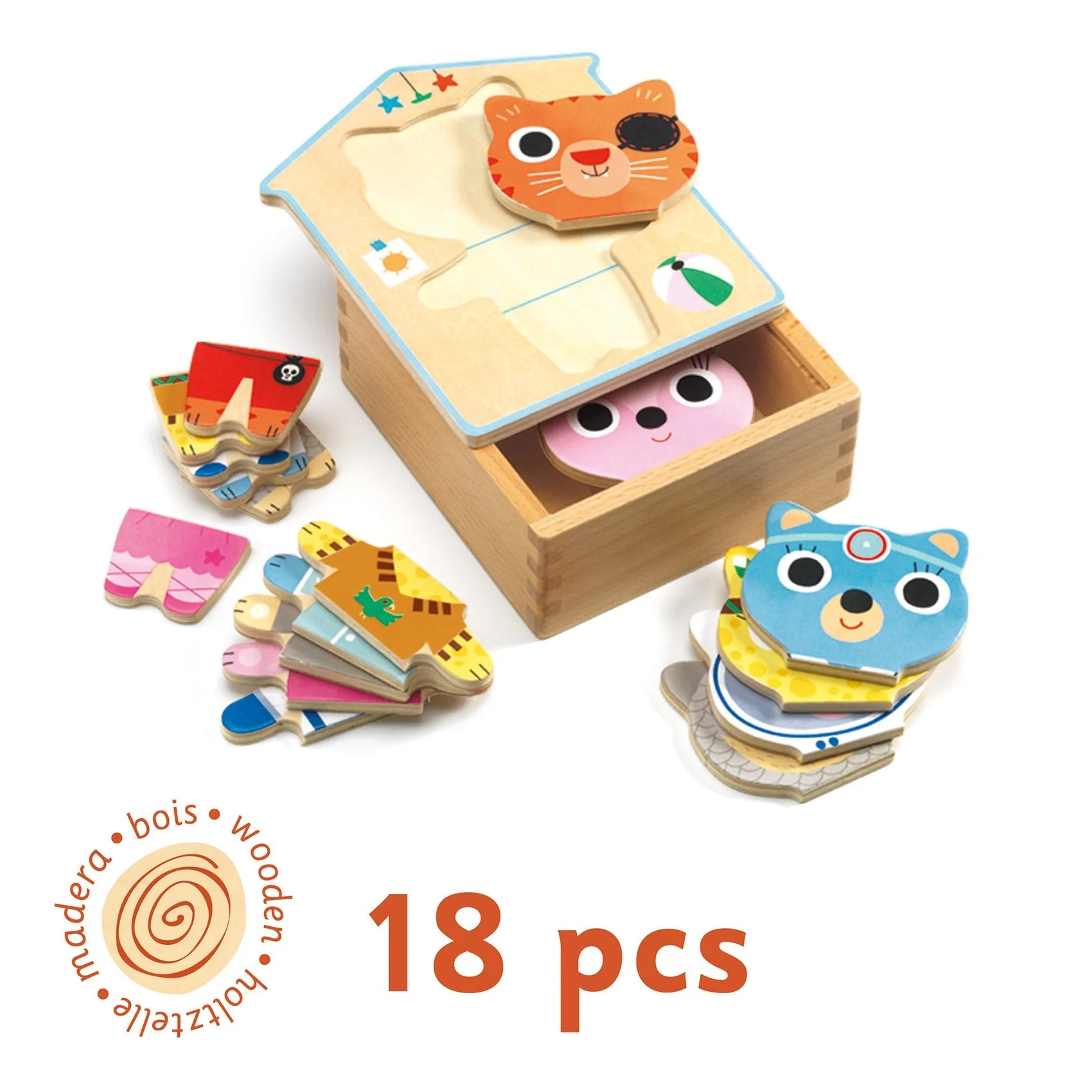 Houten Puzzel Dressup-Mix - 6 x 3 stukjes - Image 3