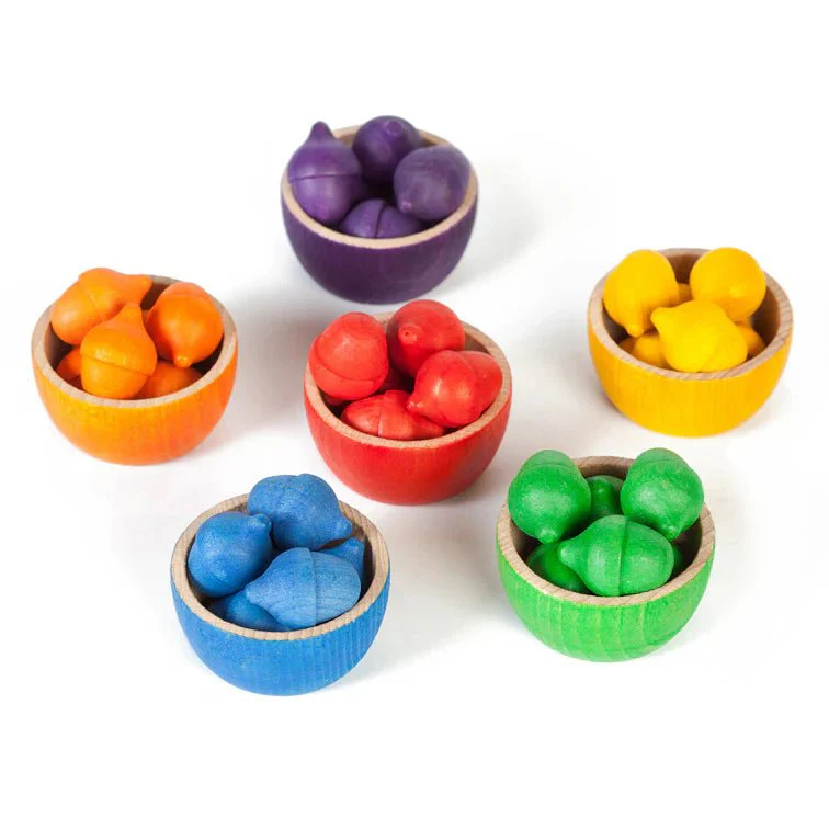 Houten Sorteerspeelset Bowls & Acorns - set van 43