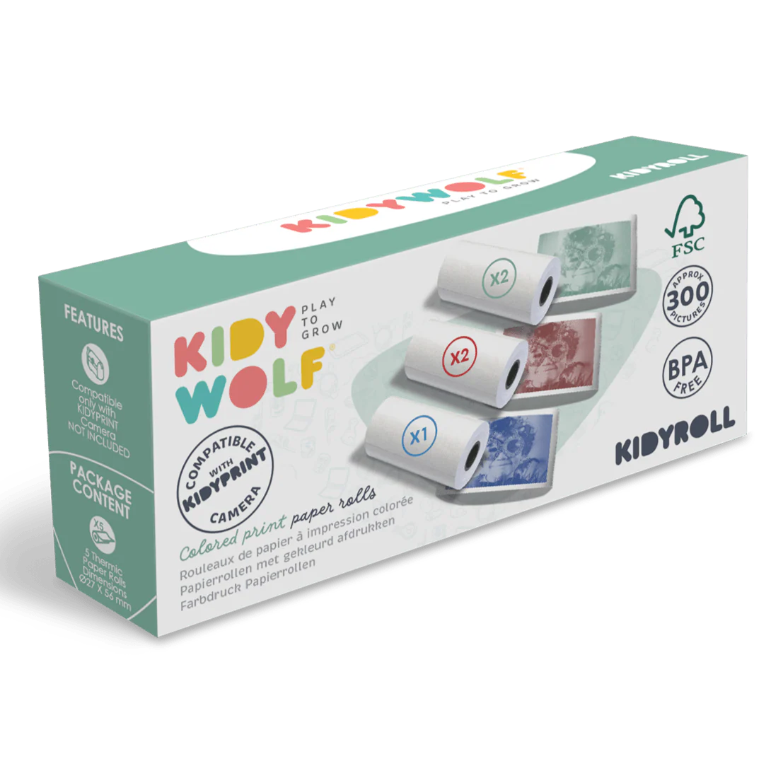 Kidyroll - 5 Extra Rollen Gekleurd Papier RRGGB voor Kidyprint