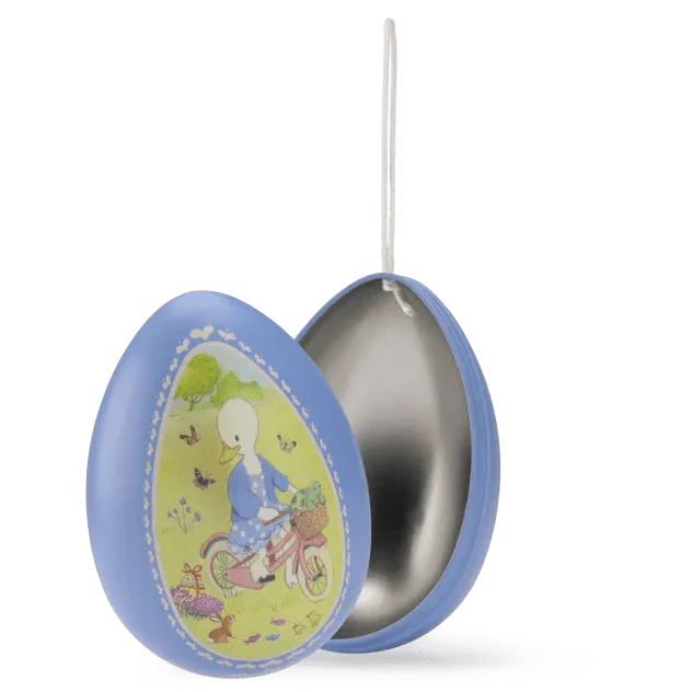 Klein blauw metalen ei La Grande Famille - 13 cm