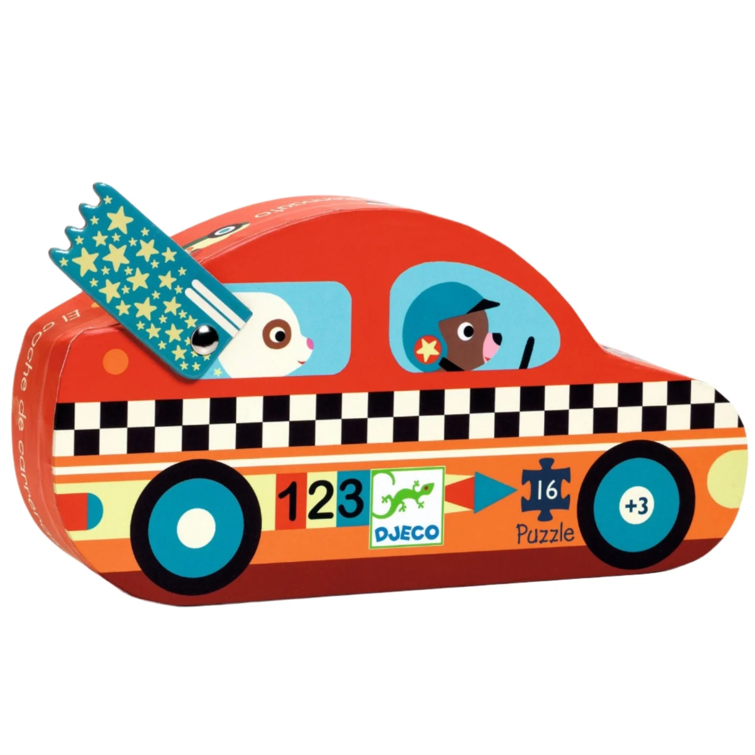 Puzzel in silhouetdoos Racewagen - 16 stukjes