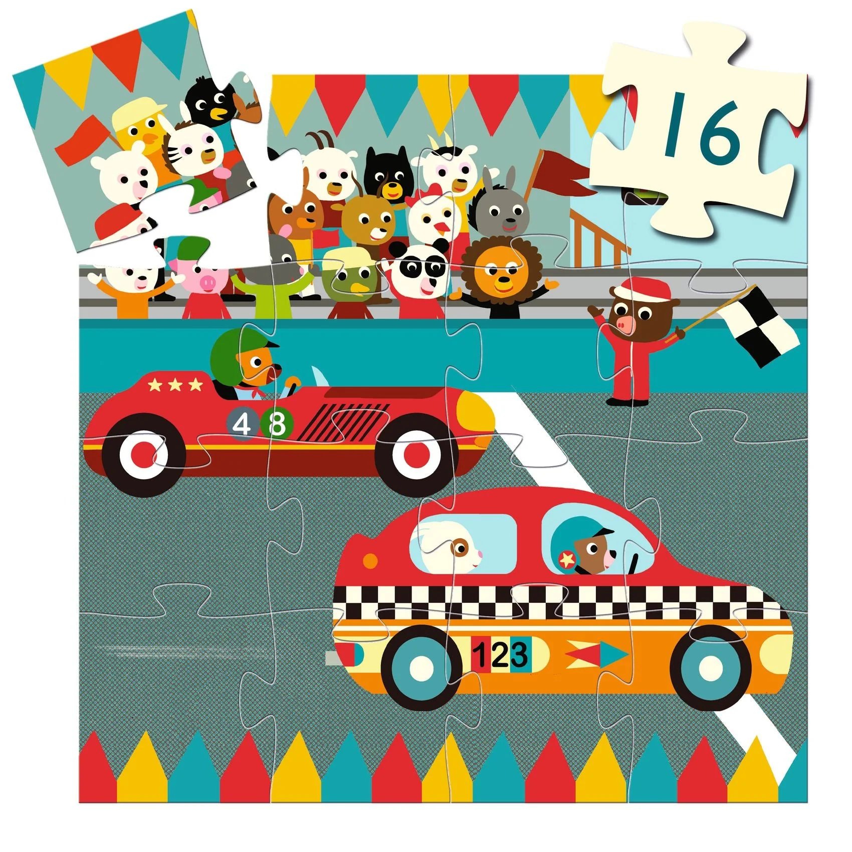Puzzel in silhouetdoos Racewagen - 16 stukjes - Image 4