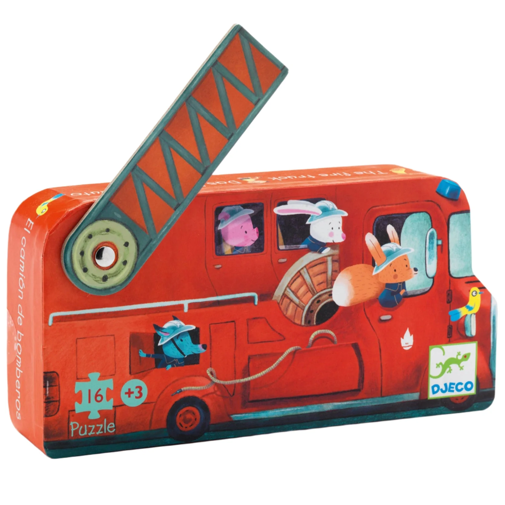 Puzzel in silhouetdoos Brandweerwagen - 16 stukjes