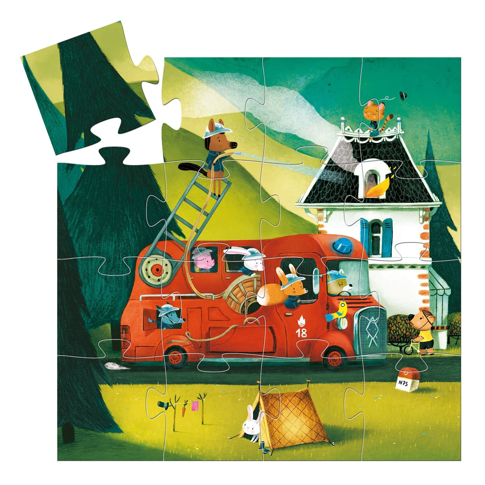 Puzzel in silhouetdoos Brandweerwagen - 16 stukjes - Image 3