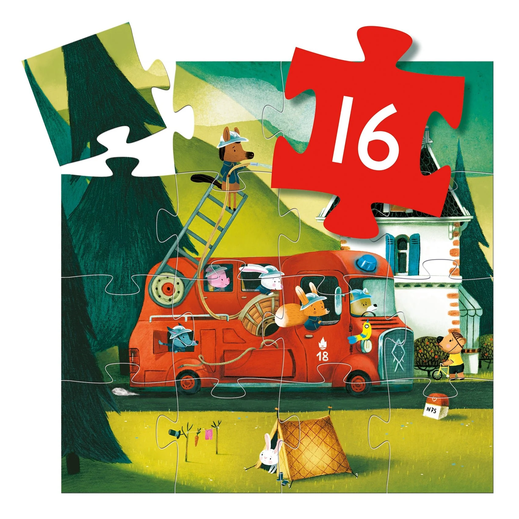 Puzzel in silhouetdoos Brandweerwagen - 16 stukjes - Image 5