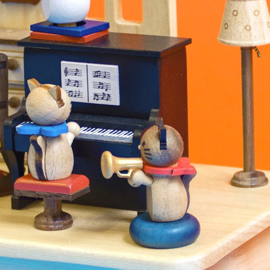 Houten muziekdoos Music Box Cats Play Piano - Image 2
