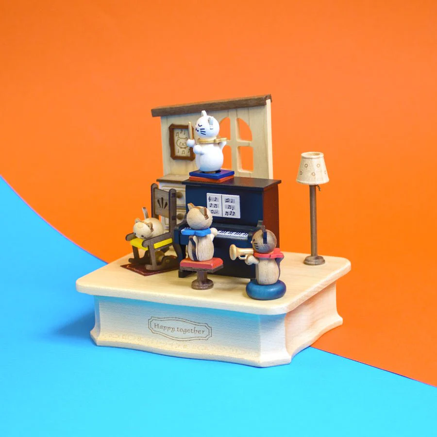 Houten muziekdoos Music Box Cats Play Piano - Image 3