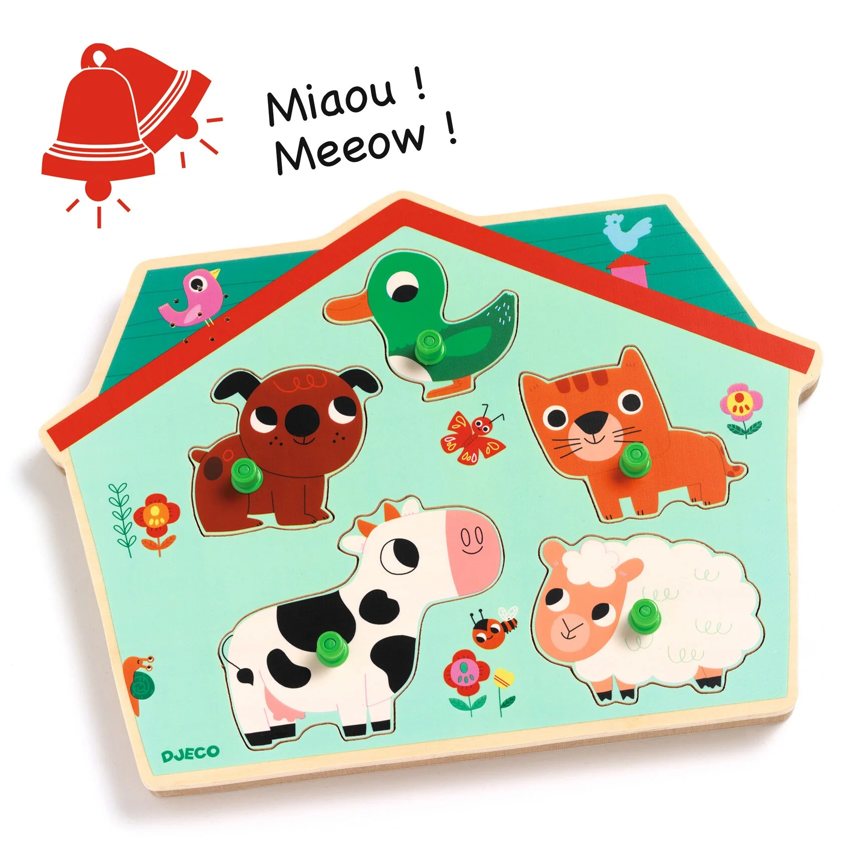 Houten inlegpuzzel met geluid - Ouaf Woof