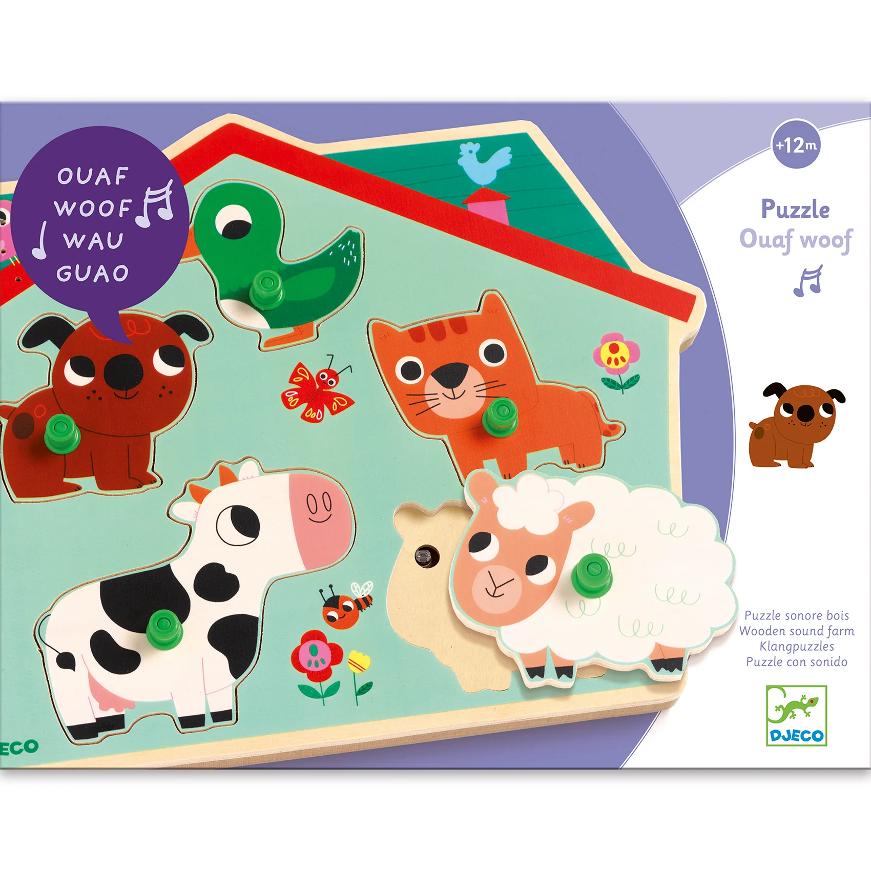 Houten inlegpuzzel met geluid - Ouaf Woof - Image 4