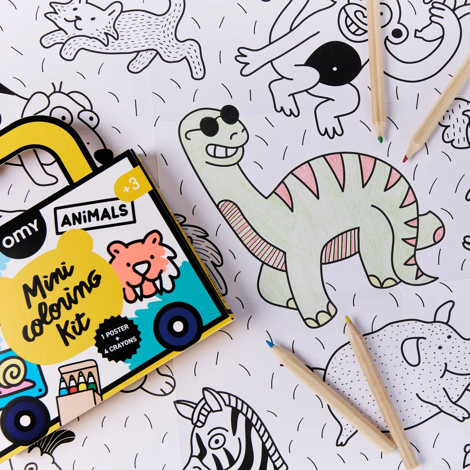 Kleurset Mini Coloring Pocket Animals - kleurplaat + 4 wasco's - Image 2
