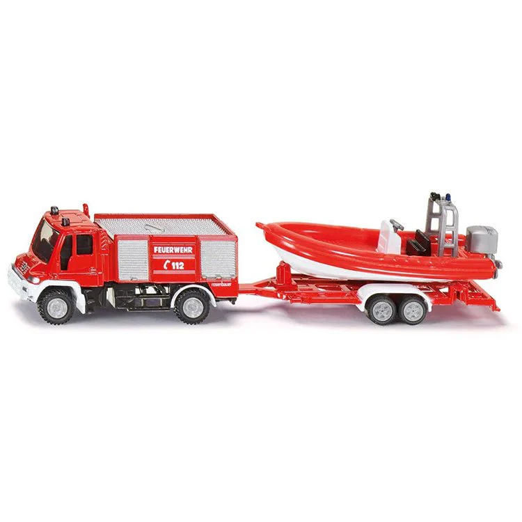 Unimog-brandweerwagen met boot