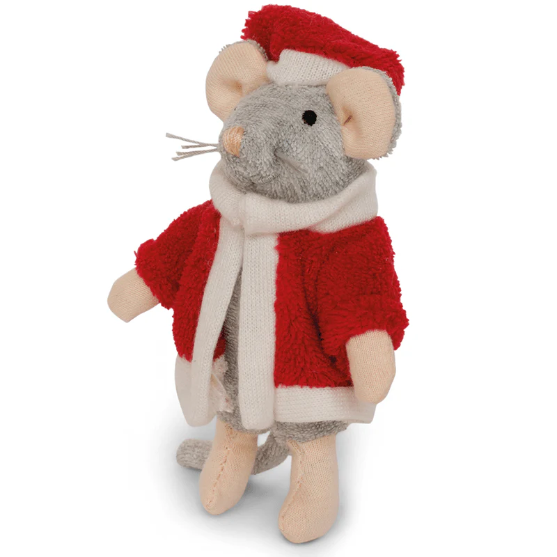 Knuffelmuisje Kerstmuis Santa in doosje - 12 cm