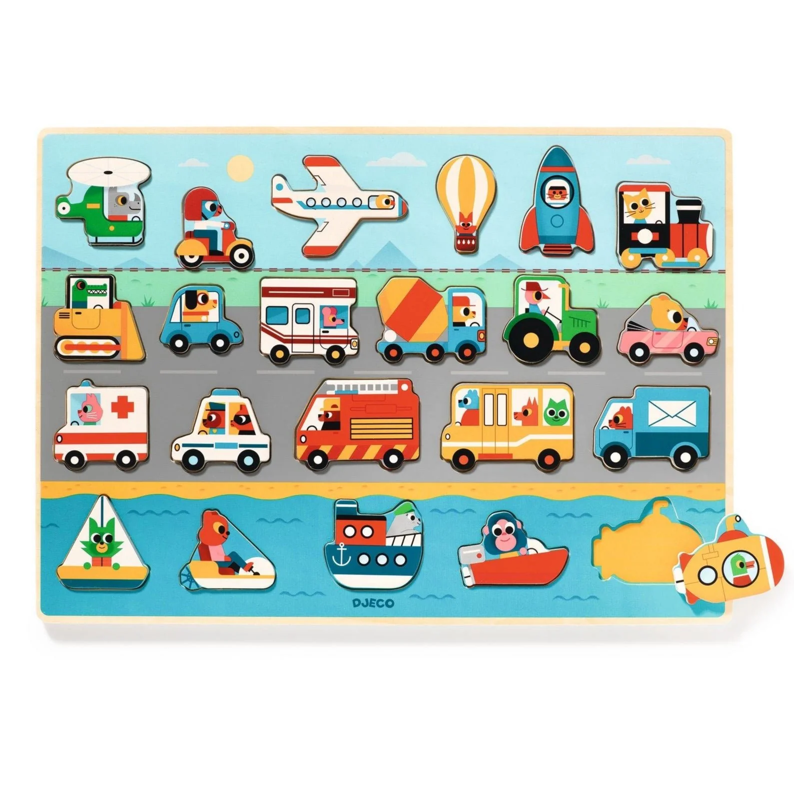 Houten inlegpuzzel Puzzlo Vroom - 22 stukjes
