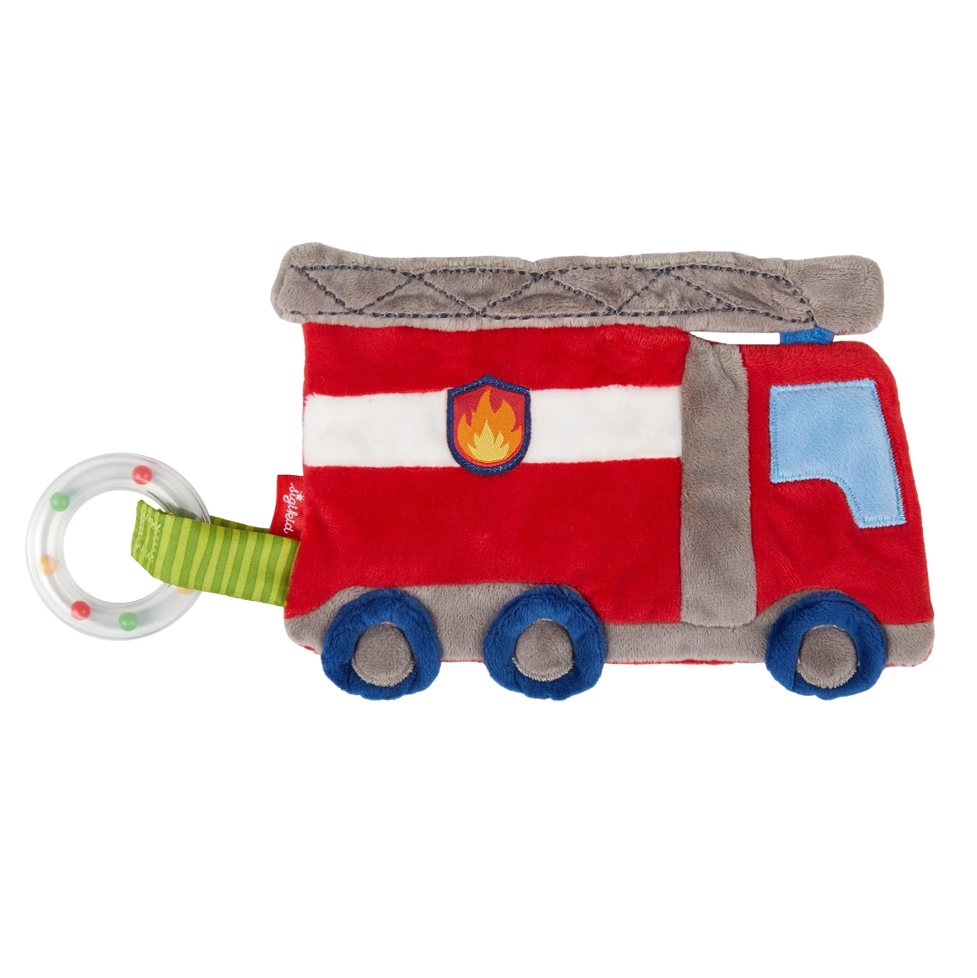 Knuffeldoekje met knisperfolie en bijtring - Brandweerwagen