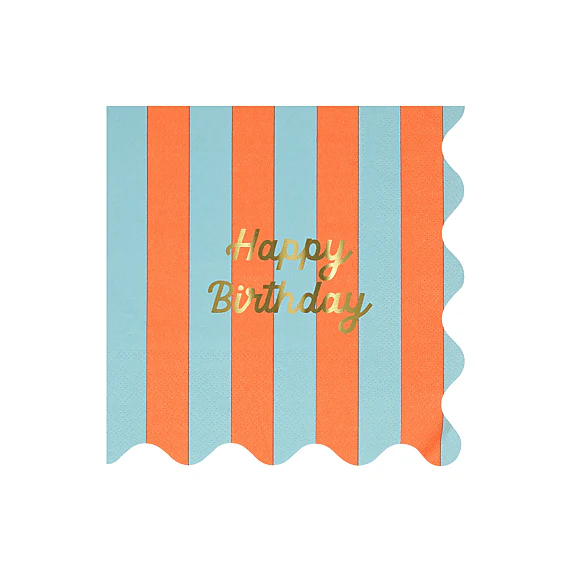 Servetten Striped Happy Birthday Napkins Large - Set Van 16 - Image 10