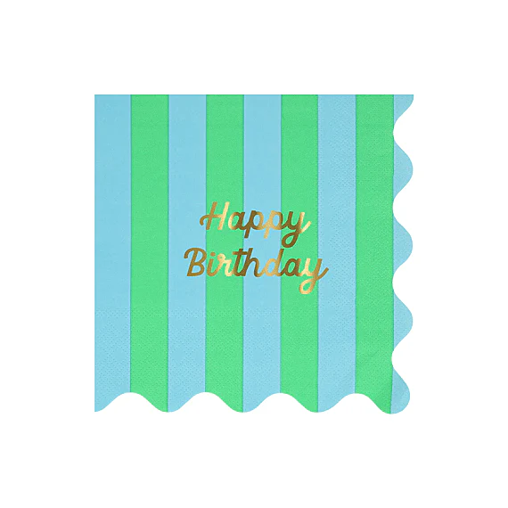 Servetten Striped Happy Birthday Napkins Large - Set Van 16 - Image 12