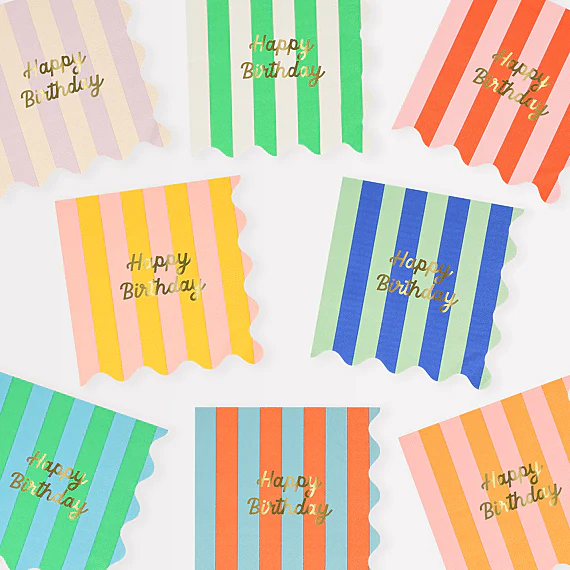 Servetten Striped Happy Birthday Napkins Large - Set Van 16 - Image 3