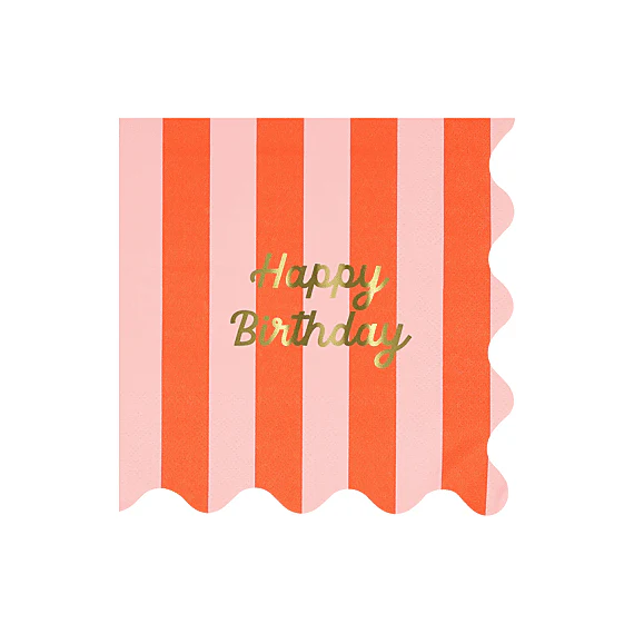 Servetten Striped Happy Birthday Napkins Large - Set Van 16 - Image 5