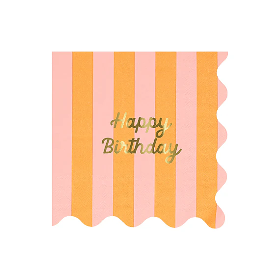 Servetten Striped Happy Birthday Napkins Large - Set Van 16 - Image 9